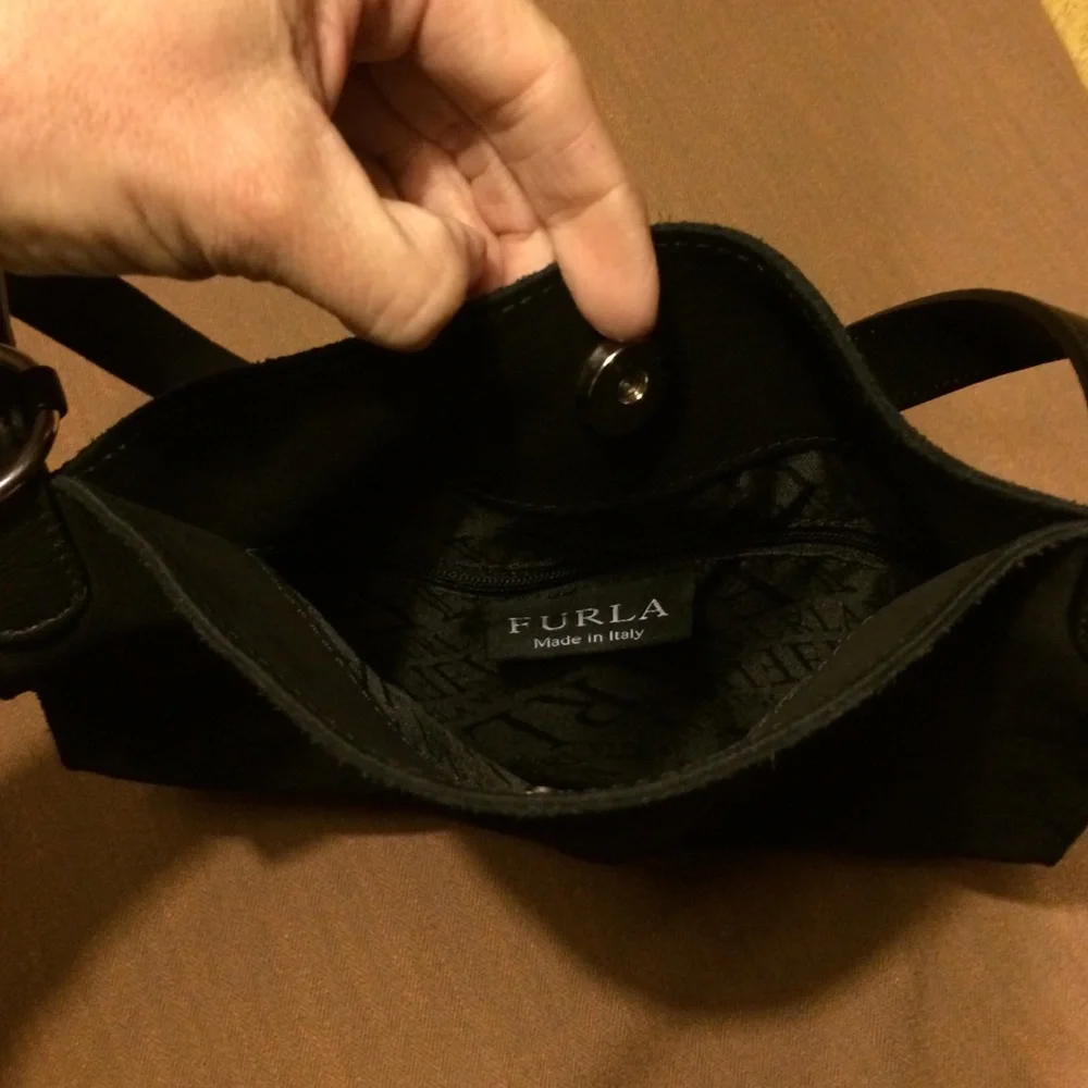Furla Black Suede Shoulder Tote